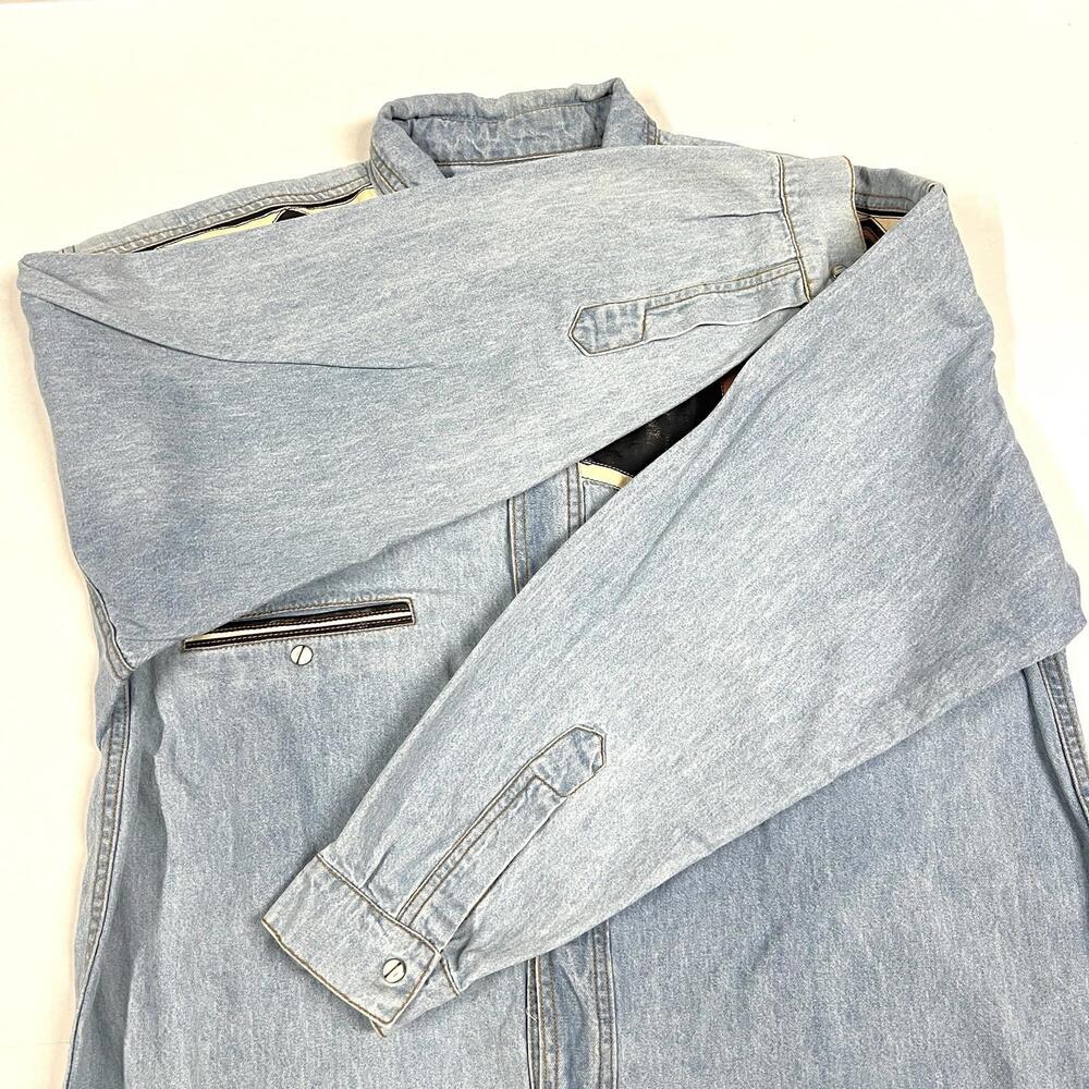 Men's Light Blue Denim Western Shirt with Black and Orange Embroidery - Picture 7 of 11